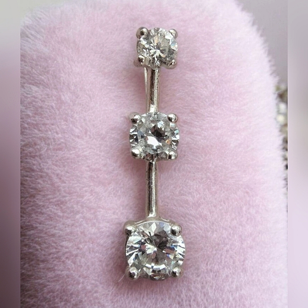 Sterling Silver 3-Stone CZ Drop Pendant, Marked 925
